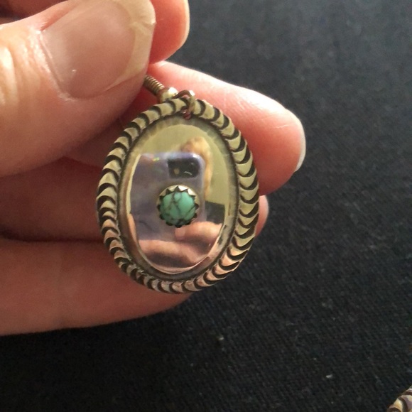 Hand stamped Sterling & Turquoise Navajo Earrings - Picture 2 of 4